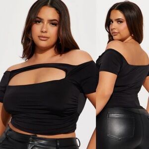 Plus Black Off-Shoulder Crop Top